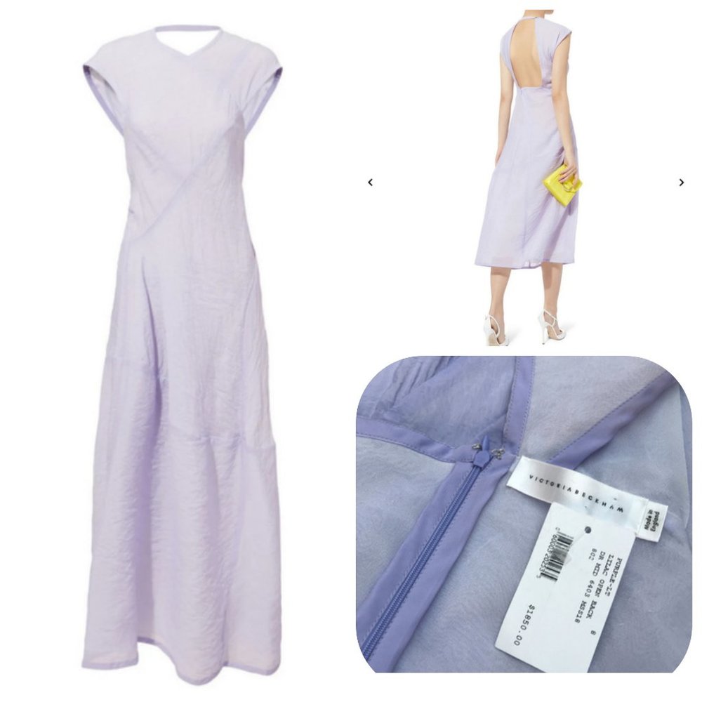 NWT Auc VICTORIA BECKHAM Lilac Open Back Midi Dress